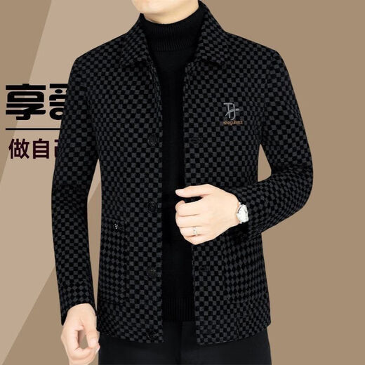 BASLAUR high-end men's autumn woolen jackets for young and middle-aged men's woolen jackets autumn and winter loose version fashion new black XL 115-130Jin Jin is equal to 0.5 kg