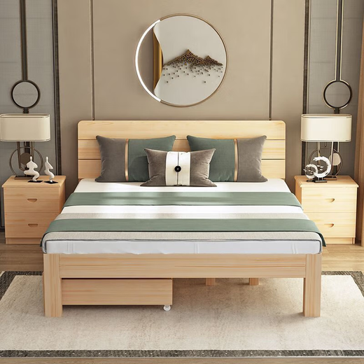 Biaoxun solid wood bed double 1.8m modern simple 1.5m home master bedroom double bed rental house bed 1.2m single bed bed legs 30cm high single bed 1500mm*2000mm recommended