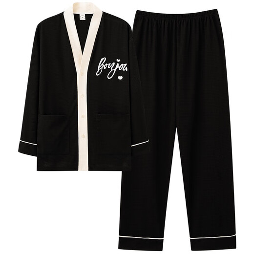 Lecho Spring and Autumn Men's Pajamas Pure Cotton Long Sleeve Two-piece Set Fall and Winter Student Leisure Loose Home Clothes Can be worn outside ls1342 L Men's Recommended 100-120Jin [Jin equals 0.5 kg]