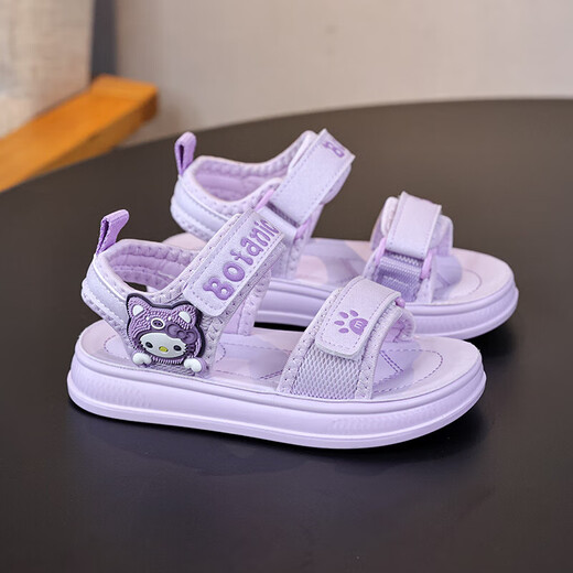 Children's Sandals Girls Princess Shoes 2025 New Summer Girls Fashion Soft Bottom Beach Shoes Baby Sandals Anti-Slip Purple Size 33 Inner Length 20.3cm