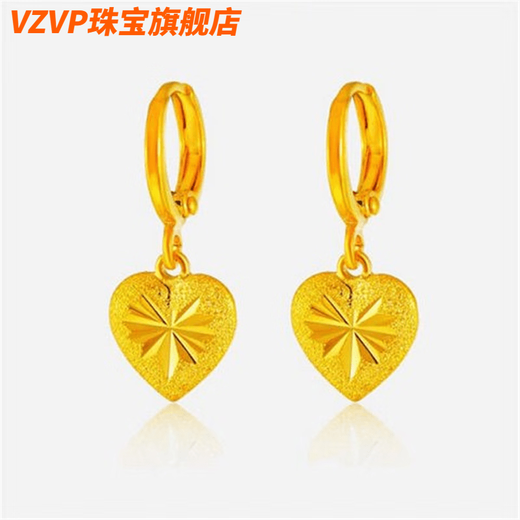 VZVP old phoenix heart-shaped gold earrings for women, transfer bead gold earrings and earrings, versatile for Valentine's Day, peach heart earrings of the same style as Fat Donglai