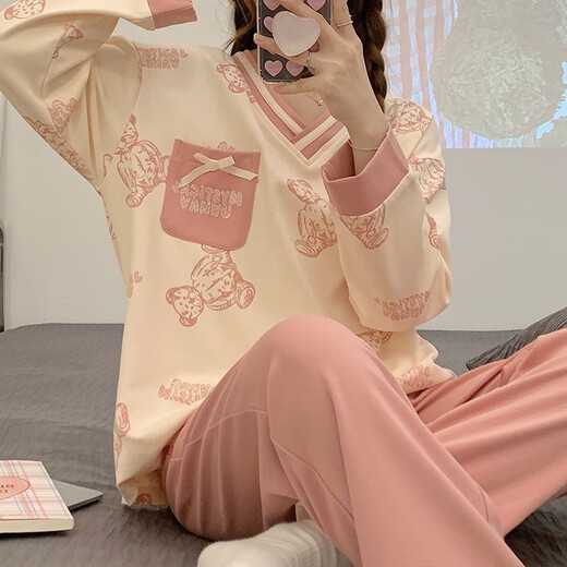 Cooler Zhang Pyjamas für Frauen im Frühjahr und Herbst Koreanische langärmelige Hosen niedliche Cartoon-Anzüge für den Sommer-Herbst- und Winter-Home-Kleidungsstück im Freien im Freien im Freien im Freien im Freien und im Winter, GXT9928 Durchschnittlicher Größe M Code schlägt 75-95jin vor [Jin gleich 0,5 kg]