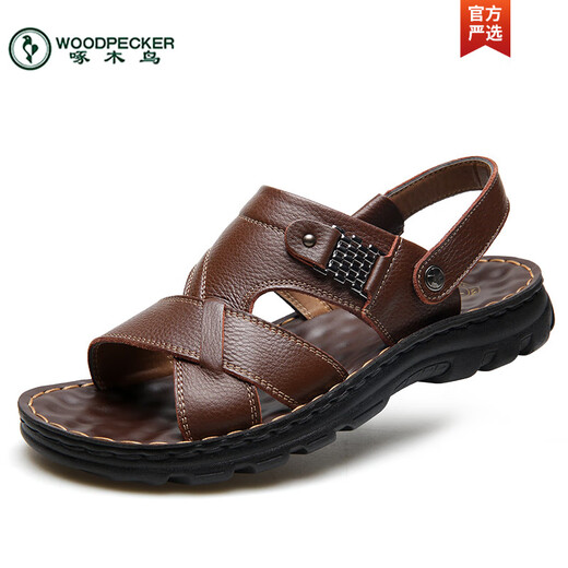 Holzspader Kopfschicht Cowide Herren Sandalen 2025 Sommer neuer echter Leder Beach Schuhe Herrenschuhe lässig große Größe Dual-Purple-Sandalen 12129 Gelbbraun 38