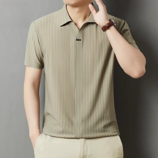 Kooshi Luxury Ice Silk à manches courtes T-shirt Men's Stripped Top 2025 Summer Casual Half-Sheeve Polo Men's P683 Purple M 48 [90-110Jin [Jin est égal à 0,5 kg]]]