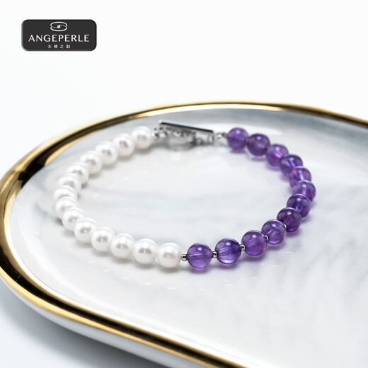 Angel's Tears Freshwater Pearl Bracelet Amethyst Bracelet for Women Nearly Perfect Round Pearl Bracelet Birthday Gift for Girlfriend and Best Friend
