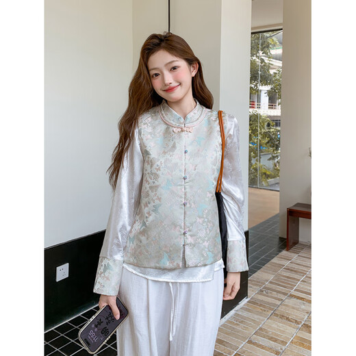 La Chapelle New Chinese Style Jacquard Vest Set Women's 2025 Autumn Butterfly Print Button Shirt Two-piece Set Off-White Vest + Shirt S (105Jin Jin is equal to 0.5kg)