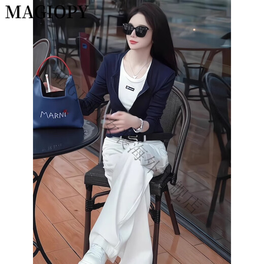 
MAGIOPY International Luxury High-end Brands High-end Brand Casual Sports Set Women's 2025 Spring Slim and Slim Cardigan Top + White Pants S (100 Jin [Jin equals 0.5 kg])