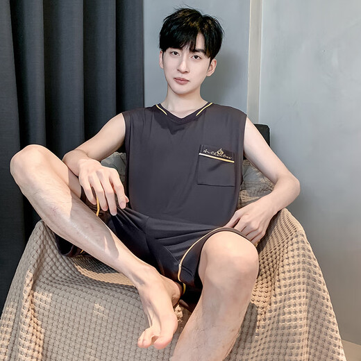 Dugu jialuo modal pyjamas vestige masculin glace de soie d'été sans manches mince adolescente étudiante étudiante de grande taille de vêtements de maison