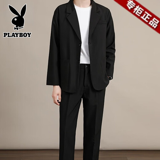 Playboy casual suit men's spring and autumn new light business commuting high-end Korean style handsome suit jacket for men black nine-point suit 2XL recommended 160-180Jin Jin equals 0.5 kg