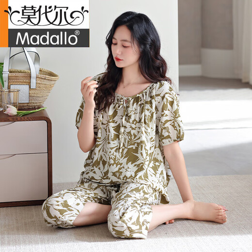 Pajamas modales de verano Mujeres tejidas algodón puro delgada Pantalones de manga corta de manga corta Gran tamaño Summer Madre Ropa para algodón LZ6218 L Recomendado 105-120Jin [Jin iguala 0.5 kg]