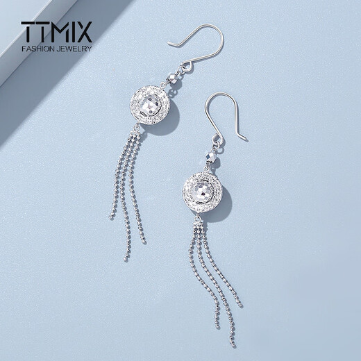 TTMIX Honeycomb Straw Hat Platinum Earrings pt950 Platinum Ear Hook Women's Tassel Platinum Earrings Bohemian Style 4.7-4.9g