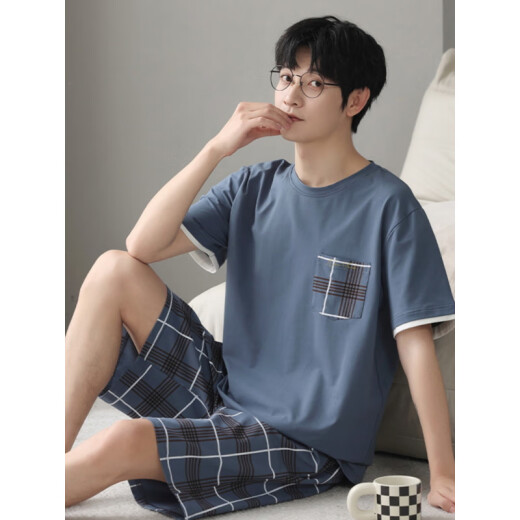 Calculat/Keen(CALCULAT/KEEN) CK pajamas for men summer pure cotton short sleeve thin large size youth cotton men's home clothing suit summer A679[Cotton] M [Suggested 80-110Jin[Jin equals 0.5 kg]]