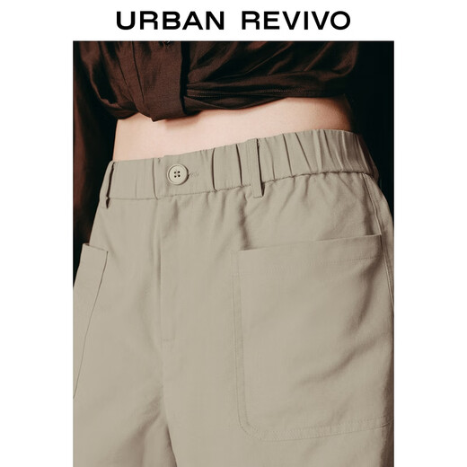 
UR2025 summer new women's casual simple elastic waist loose pocket shorts UWM650041 green khaki M