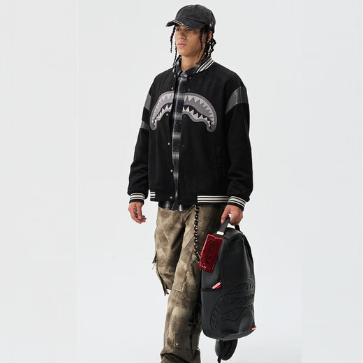 SPRAYGROUNDsg鲨鱼大Logo鲨鱼嘴纯色经典 PVC 书包背包双肩包 常规 男女同款 黑色 无礼盒