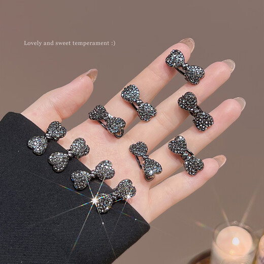 Two Worlds of Joy small rhinestone bow side duckbill clip hair clip high-end forehead broken hair clip mini bangs clip hair accessories small bow hair clip 2 pieces