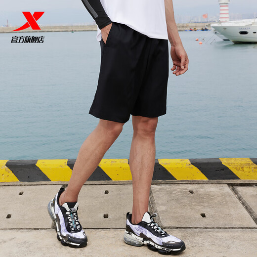 Pantalones cortos de shorts xtep pantalones de verano nuevos pantalones deportivos sueltos transpirables pantalones secos rápidos y fitness pantalones para hombres negros-0140 2xl