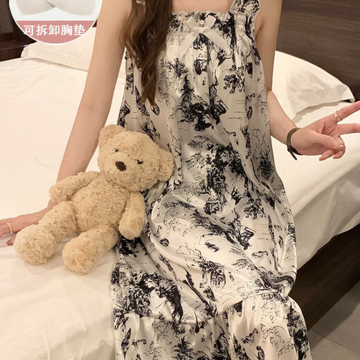 Mrs. Yuan Nachthemd für Frauen im Sommer mit Brustpolstern, Ice Seide Kühler Hosenträger Pyjama, Sommer, süße und süße Heimkleidung für Frauen, Frühling und Herbst 3887 [nicht abnehmbares Brustpolster] L [95-120jin [Jin gleich 0,5 kg]]