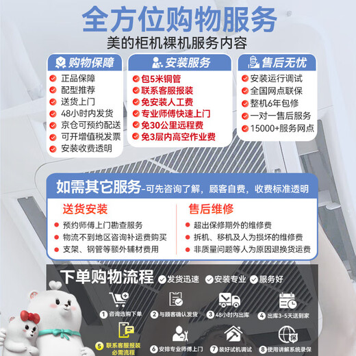 Midea central air conditioning 5 HP cabinet air conditioner 5p commercial cabinet vertical heating and cooling new energy efficiency frequency conversion 380V RFD-120LW/BSDN8Y-PA401 (B3) B package 5 meters copper pipe 5 HP three-level energy efficiency Midea cabinet cabinet air conditioner