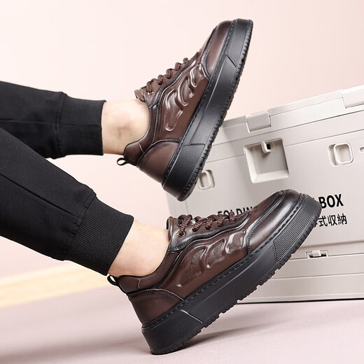 Los nuevos zapatos de papá con suela gruesa de Wentingsen Ins Hot Men's Cowe-Shide Station European Station Sports and Casual Shoes 12033 Negro (Top Cow Wide) 38