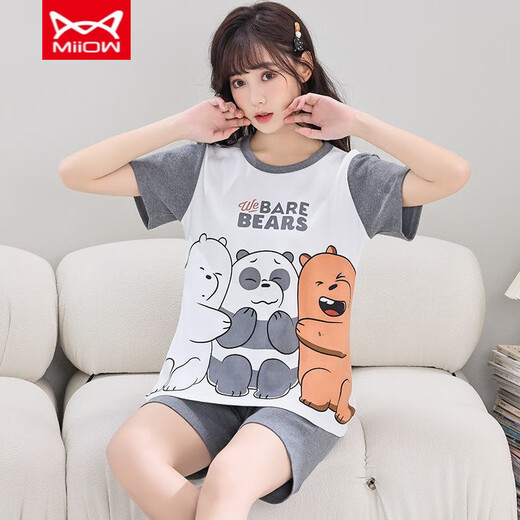 Catman Miiow Pyjamas pour femmes en été en été coton pur manche courte mince version coréenne douce et mignonne de vêtements étudiants à la maison étudiant Summer 1396 l Style féminin 85-95jin [Jin est égal à 0,5 kg]