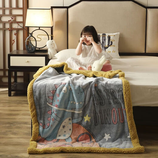 Fantasy children's blanket double-layer thickened winter lamb velvet small quilt kindergarten nap baby baby coral velvet cute dog-grey/2Jin Jin is equal to 0.5kg about 100x150cm children's blanket/back pad dual-purpose