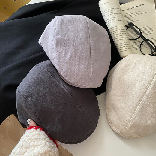 Shijanu British style retro progressive hat for women in spring and autumn, versatile reverse-wearing beret, fashionable large head circumference, showing face, black M (56-58cm)