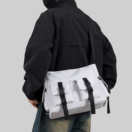 Casual versatile multi-pocket simple solid color large capacity men's crossbody bag black