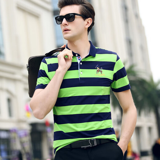 Sieben Wölfe 2025 Sommer Neuer Männer mittleren Alters mit kurzer Ärmel T-Shirt Slim Business Casual Revers Striped Base Shirt 3882 White M.