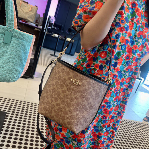 蔻驰（COACH）美国代购 CITY 女士单肩斜挎水桶包 直邮 CT800  IMXBO粉边拼LOGO 美现