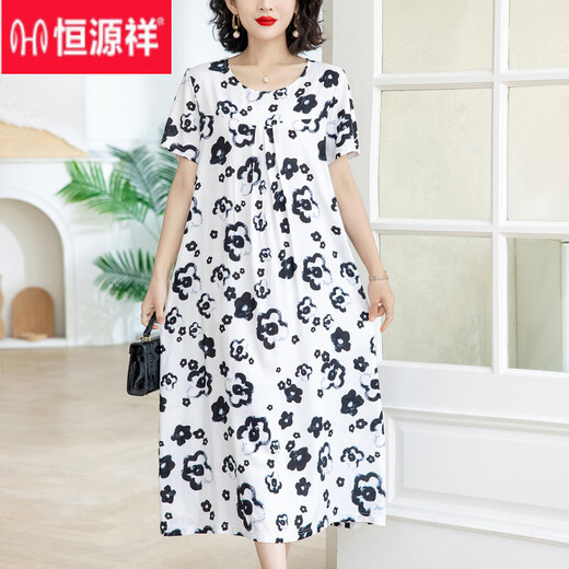 Hengyuanxiang summer new large-size loose cotton silk nightgown, middle-aged and elderly women's clothing, floral style, belly-covering mother fashion, 9922 model No. 13 XL (recommended 90Jin [Jin equals 0.5 kg]-120Jin [Jin equals 0.5 kg])