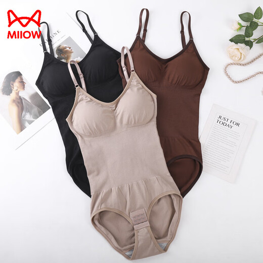 
Catman women's body shaping suit underbreasted buttock lifting triangle style open-size large-size waist tucked belly suspender onesie with chest pads brown (with chest pads) XL (180-200Jin [Jin equals 0.5 kg])