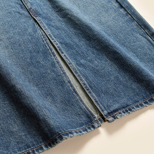 RAIN.CUN high-waisted slim denim skirt for women summer retro A-line slit and arm-length mid-length skirt