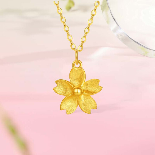 Saturday Blessing Yellow 18K Gold Necklace Sakura Color Gold Necklace Birthday Gift C0616242 40+5cm