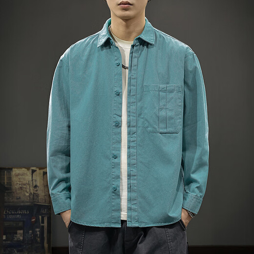 Bmuvlss high-end brand men's American retro long-sleeved shirt men's new autumn style loose youth casual top men's khaki XL weight 140-160Jin Jin equals 0.5 kg