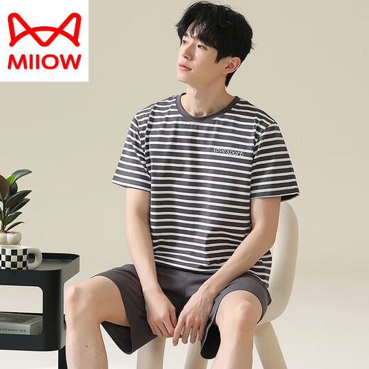 Cat Man (Miiow) Pyjama masculin pour hommes en été à manches courtes en coton pur pour hommes minces 2025 NOUVEAUX garçons à grande taille Clothing HDE-9928 L Men