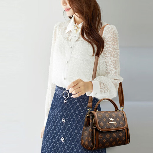 Snow Love Kangaroo high-end brand genuine leather women's crossbody bag 2025 new high-end shoulder bag small bag gift for mother and mother brown with brown gift box + gift bag + hand bag card bag