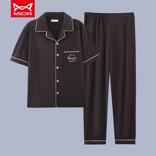 Catman (Miiow) Herren-Pyjamas Sommer reines Baumwoll-Kurzärmel-Hosen Frühling dünne Strickjäe Teenager Großgröße Lose Home Clothing Set G3881 Blau (kurzärmelig) l [Empfohlen 100-120 Jin [Jin gleich 0,5 kg]]