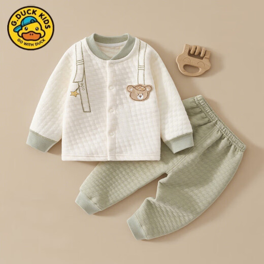 G.DUCKKIDS little yellow duck baby underwear set quilted clothes autumn and winter split high-waisted baby pajamas children's home clothes set green suspender bear 66 cm