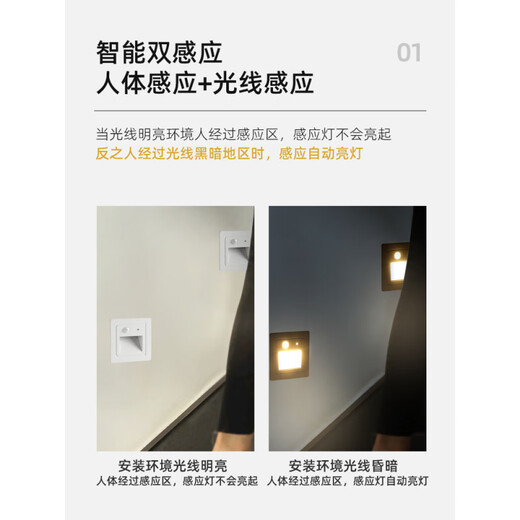 Yusenyi Outdoor Ecke Leichte Regenfeste Treppe Fuß Licht eingebrauchtes Schritt Licht 86 menschlicher Körper Sensing Stiefleuchter Lichtschalter Modell [Horizontal 13555] 3 Watt warmes Licht