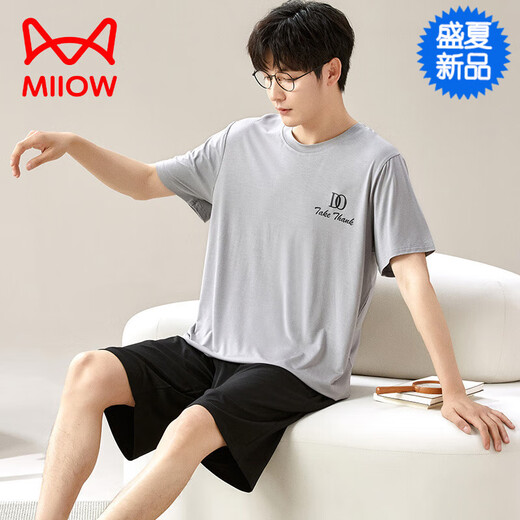 Cat Man (Miiow) [chinesisches Valentinstagsgeschenk] Modal Pyal Pyala Herren Sommer kurzärmelige Hose dünne Baumwollseide Home Kleidung für Männer Fett 6623 l