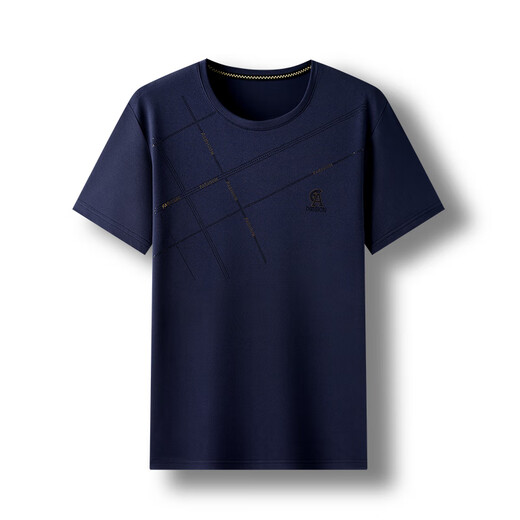 
Middle-aged and elderly summer round neck short-sleeved T-shirt for middle-aged men's cool ice silk casual top for daddy suit summer suit men 693 navy blue one size 165/S (recommended 110 Jin [Jin equals 0.5 kg] or less)