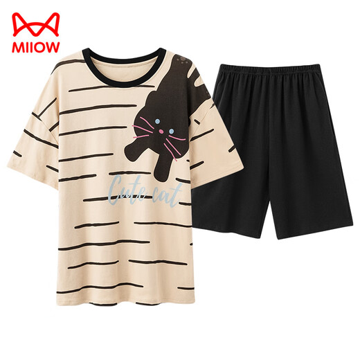 Chat man (miiow) pyron de coton pur style d'été mince d'été 2025 Nouveau costume à manches courtes pour les adolescents peut porter des vêtements à la maison à l'extérieur de A-844 hommes 2xl