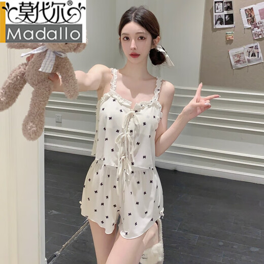莫代尔吊带睡衣女夏季两件套薄款冰丝带胸垫甜美性感纯欲风小碎花家居服 KZ7371红小樱桃 M