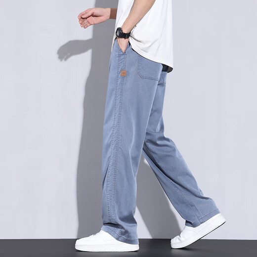 Lee dprre ice silk jeans men's summer 2025 thin Tennis loose straight American high street trend brand wide-leg casual long T1048 blue L [Suggested 110-130Jin [Jin equals 0.5 kg]]