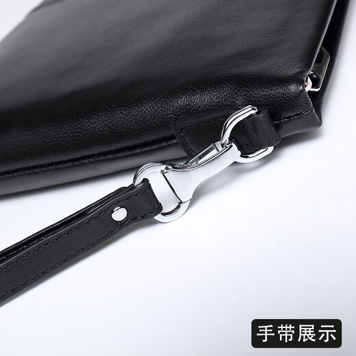 Aoyi men's handbag sheepskin handbag business genuine leather clutch envelope bag casual large capacity soft bag wallet black model large size [length 30 width 20.5 thickness 3.5 cm]
