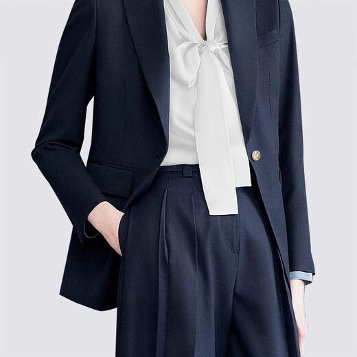 MeetMetro Maier Suit Women's 2026 Spring New High-end Temperament Professional Suit and Pants Two-piece Set Navy Blue Spot Lightning Hair XL