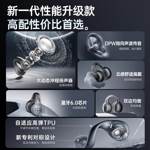 PVF 2025 new style | Berlin Voice Bluetooth headset ear clip type suitable for Sony bone conduction concept open sports running wireless call noise reduction does not enter the ear and hang the ear