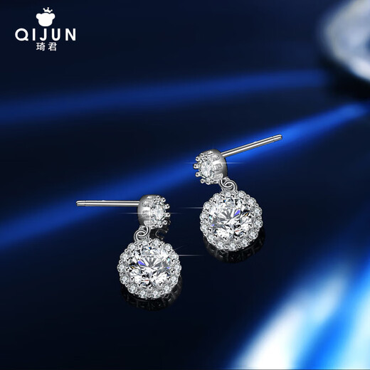 Qijun one carat round package moissanite earrings, feminine, high-end earrings, earrings, Valentine's Day birthday gift for girlfriend