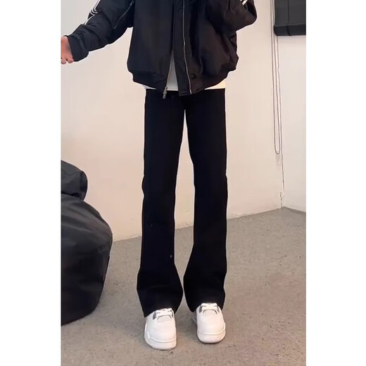 
POUM black scimitar willow jeans men's spring and autumn summer style trendy slim American high street straight-flare pants men DFFS-701 black L