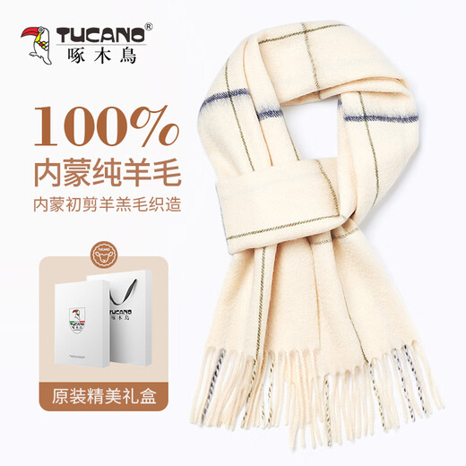 Pájaro carpintero (tucano) bufanda de lana 100% pura para mujeres en invierno a cuadros versátil versión coreana de bufanda de bufanda de bufanda femenina para novia